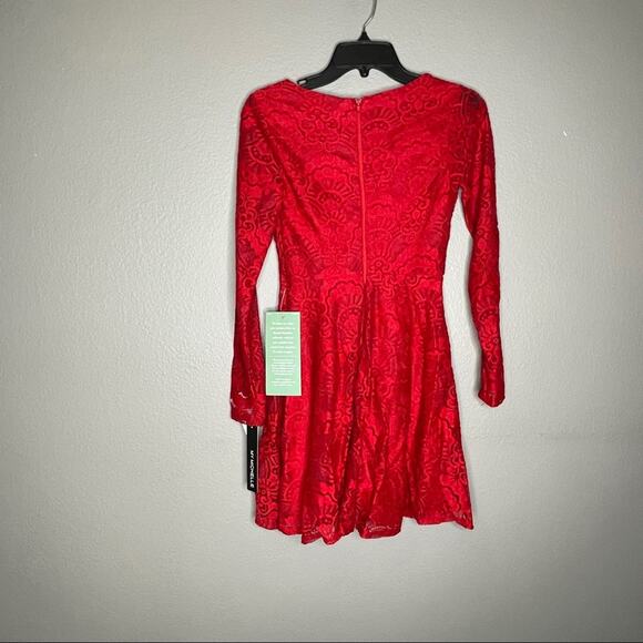 F) My Michelle V-neck Long Sleeve Dress Red Size Zero - Picture 8 of 12